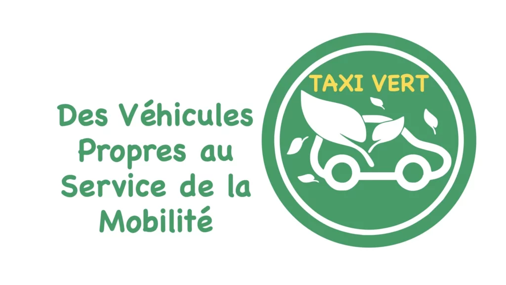 VBM : Logo taxi vert avec texte qui illustre l'engagement de VBM pour le transport écologique