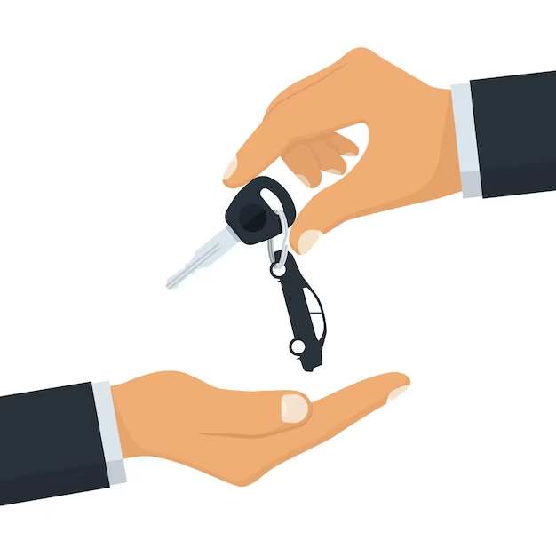 illustration de deux mains qui s'échange un clé de voiture pour symboliser une vente avec confiance