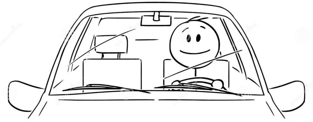 illustration d'un conducteur heure et détendu dans sa voiture