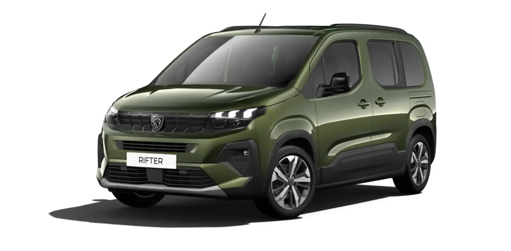 Nouveau Peugeot Rifter TPMR 2024 vu du côté avant gauche et de couleur vert