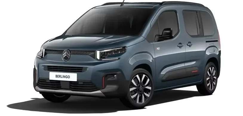 Citroën Berlingo TPMR 2024 vue de la face avant gauche fond blanc de couleur bleu